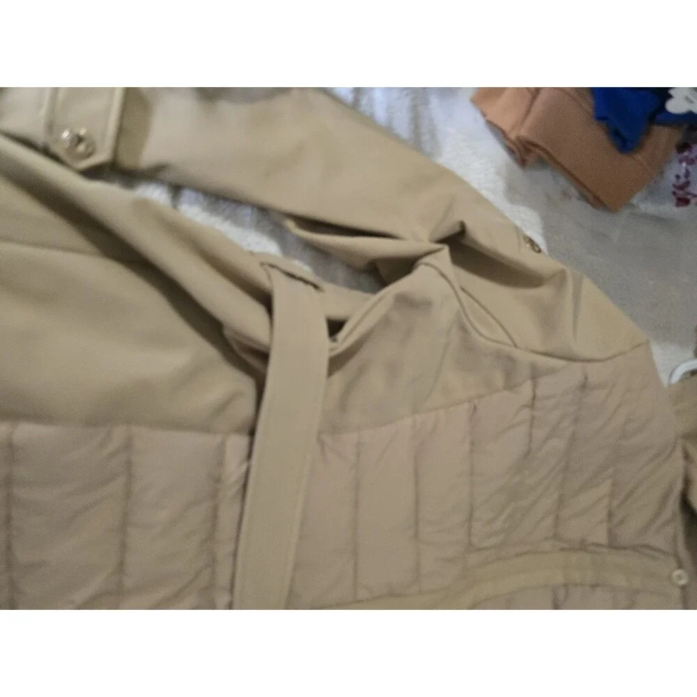 MICHAEL Kors Beige Quilted Hooded Puffer Jacket, Belted  Gold HardwarE NWT XL